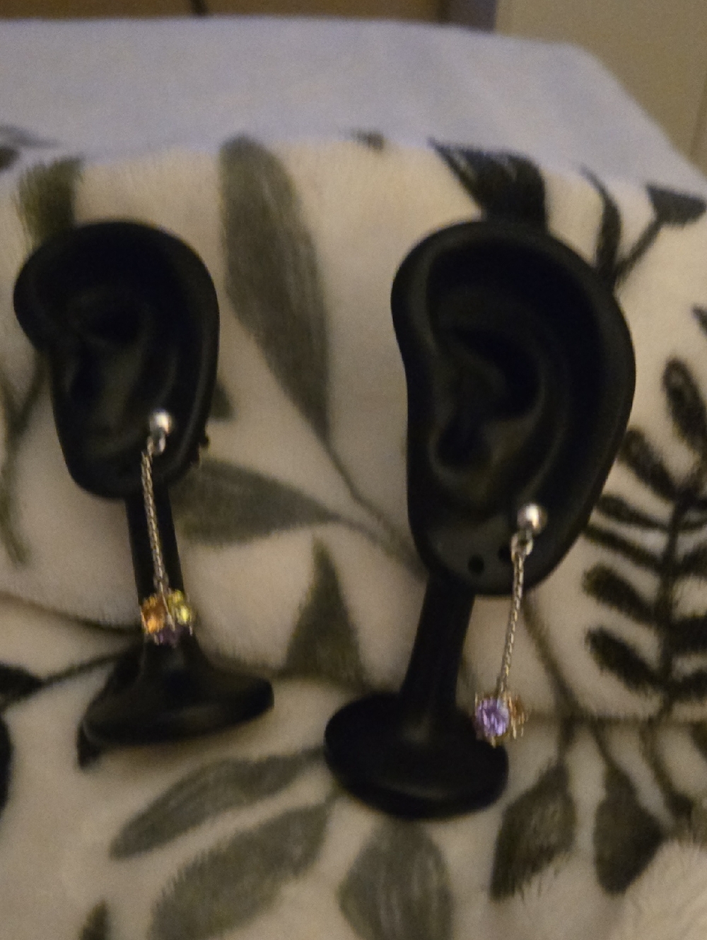 Delicate Gold-Tone Drop Earrings with Yellow and Purple Stones
